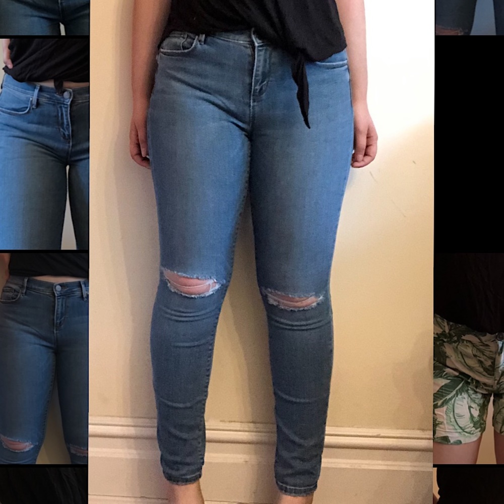 LOFT mid rise modern skinny jeans with knee rips